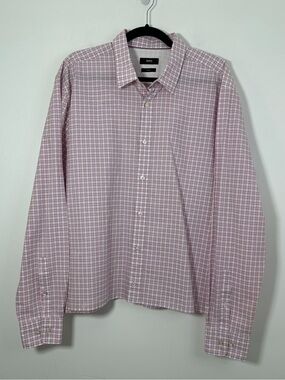 Hugo Boss BOSS Men’s 3XL Slim Fit Pink Plaid Check Long Sleeve Dress Shirt